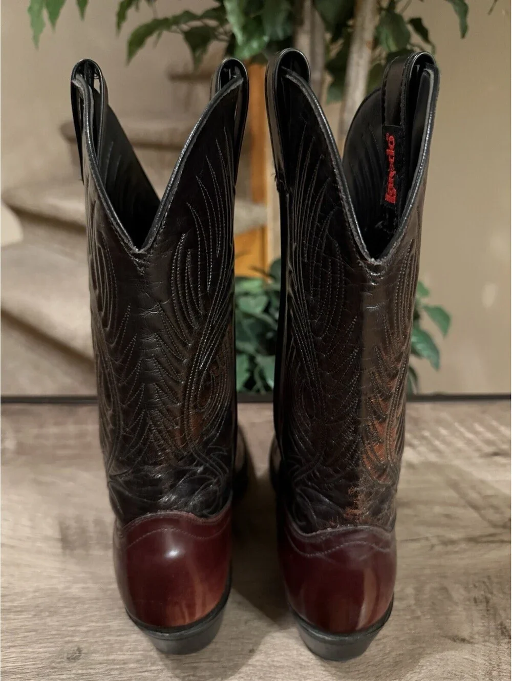 Laredo Men’s Cowboy Boots Mahogany Leather Vamp Size 7.5 D